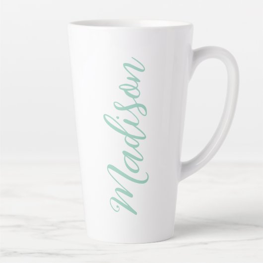 Tasse Latte Chic Seafoam Green Nom manuscrit Script personnali (Droite)