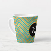 Tasse Latte Chic Turquoise Aqua Blue Gold Chevron Monogram (Angle gauche)