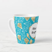 Tasse Latte Chic Turquoise Aqua Blue Gold Diamonds (Angle gauche)