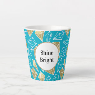 Tasse Latte Chic Turquoise Aqua Blue Gold Diamonds