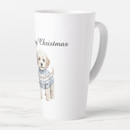 Tasse Latte Chien blanc en Sweat Bleu Noël (Angle droit)