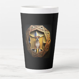 Tasse Latte Chien Boxer Brun Et Blanc Dans Un Cadre Futuriste