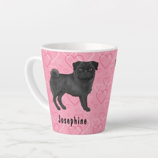 Tasse Latte Chien Carlin Noir Mops Cute Mops Et Coeurs Rose Av (Angle gauche)