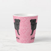 Tasse Latte Chien Carlin Noir Mops Cute Mops Et Coeurs Rose Av (Devant)