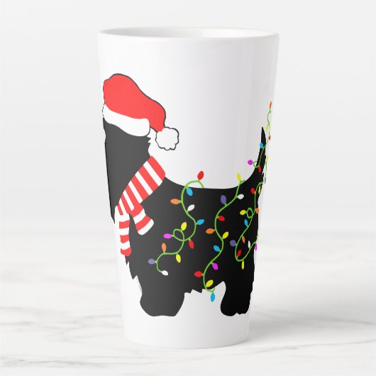 Tasse Latte Chien écossais de Noël avec lumières (Devant)