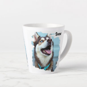 Tasse Latte Chien Husky Photo Personnalisée Bleue