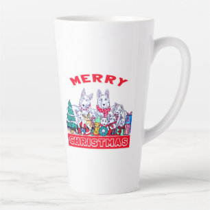 Tasse Latte Chien Joyeux Noël Blanc Berger Fête GSD Fun