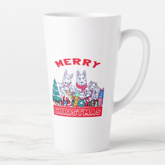 Tasse Latte Chien Joyeux Noël Blanc Berger Fête GSD Fun (Droite)