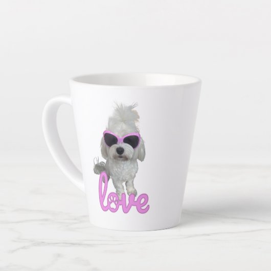 Tasse Latte Chien maltais élégant avec lunettes de soleil rose (Angle gauche)