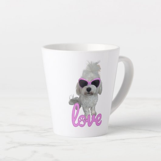 Tasse Latte Chien maltais élégant avec lunettes de soleil rose (Angle droit)