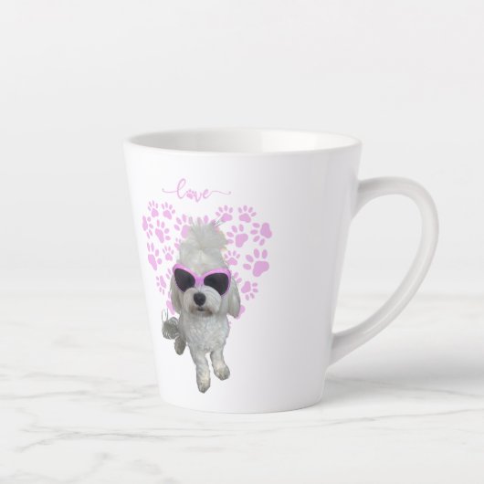 Tasse Latte Chien maltais mignon avec lunettes de soleil roses (Droite)
