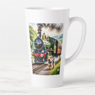 Tasse Latte Chien saluant un train à vapeur