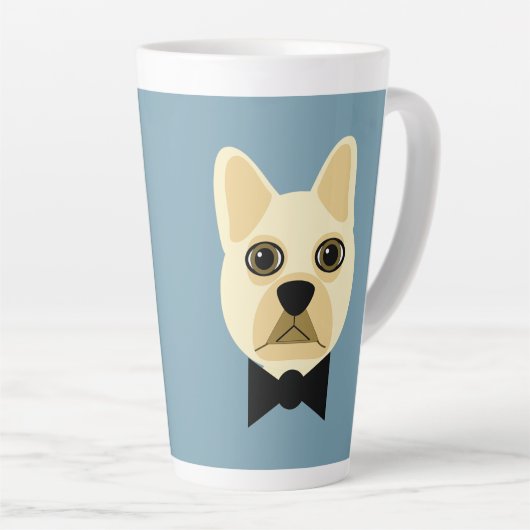 Tasse Latte Chien-taureaux français avec bleu-bowtie (Angle droit)