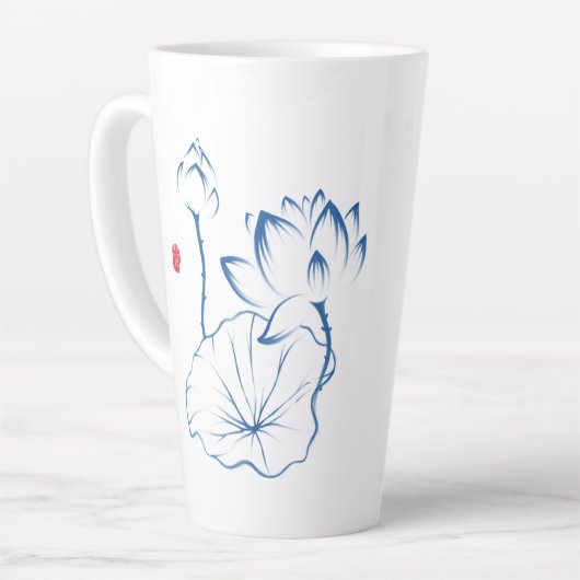 Tasse Latte Chinoiserie Bleu Blanc Lotus Inspirant Citation (Angle gauche)