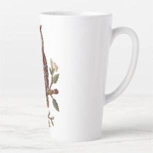 Tasse Latte Chouette brodée sur branche décoration artistique 