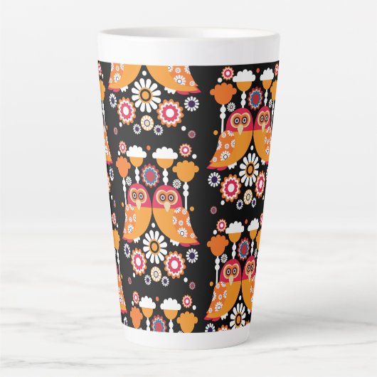 Tasse Latte Chouette d'art populaire (Devant)