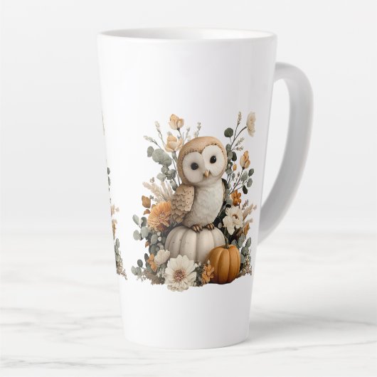 Tasse Latte Chouette d'automne avec art d'Halloween Citrouille (Angle droit)