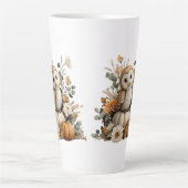Tasse Latte Chouette d'automne avec art d'Halloween Citrouille (Devant)