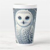 Tasse Latte Chouette des neiges perchée sur une branche de nei (Devant)