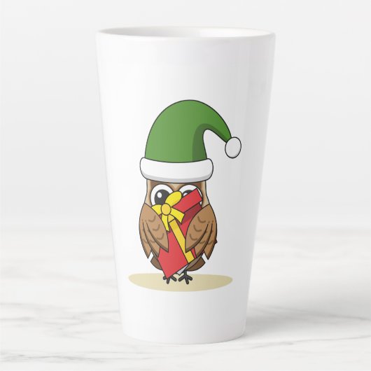 Tasse Latte Chouette elfe de Noël avec présent (Devant)