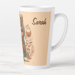 Tasse Latte Chouette fleurie boho mignonne personnalisée
