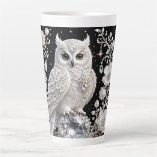 Tasse Latte Chouette Perle de Cristal Blanc