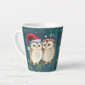 Tasse Latte Chouettes Noël Soirée Père Noël Casquette rouge (Angle gauche)