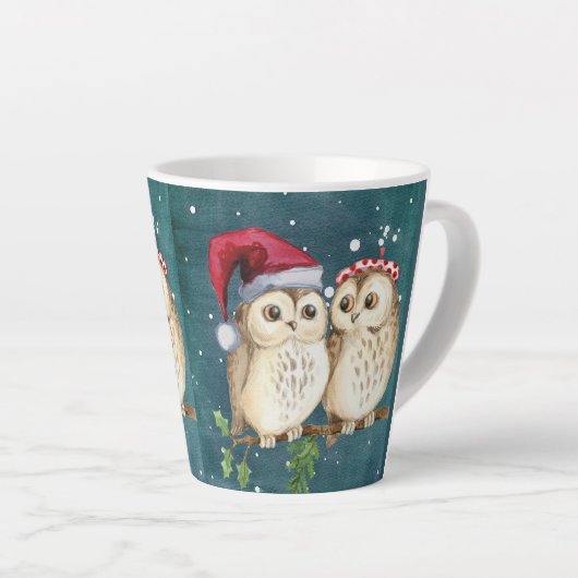 Tasse Latte Chouettes Noël Soirée Père Noël Casquette rouge (Angle droit)