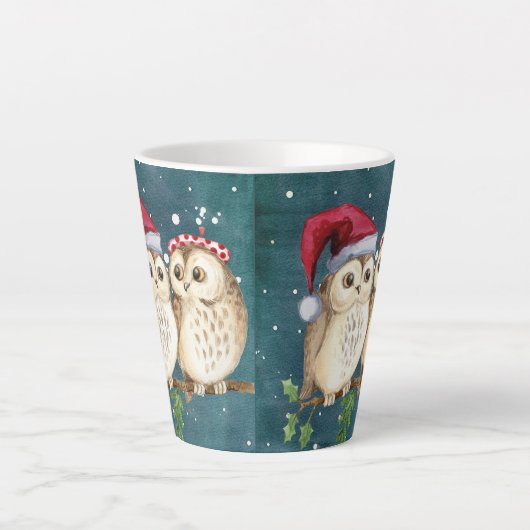 Tasse Latte Chouettes Noël Soirée Père Noël Casquette rouge (Devant)