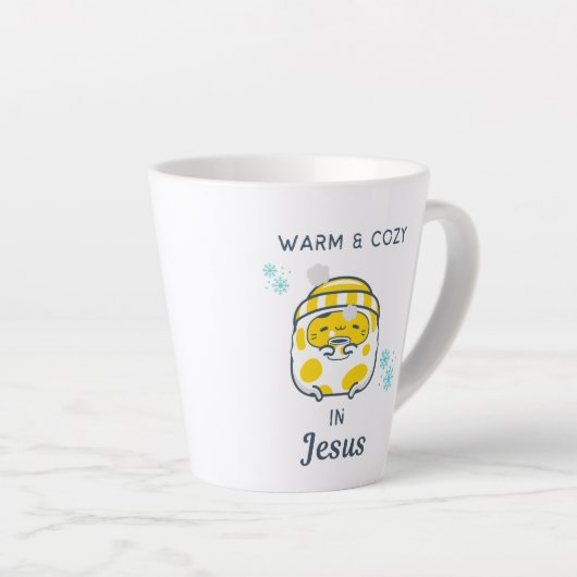 Tasse Latte Chrétien mignon "Chaleureux & Cosy en Jésus" avec  (Angle droit)