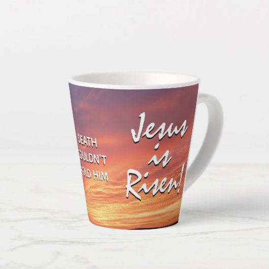 Tasse Latte Christian JESUS EST REMENU Pâques (Angle droit)