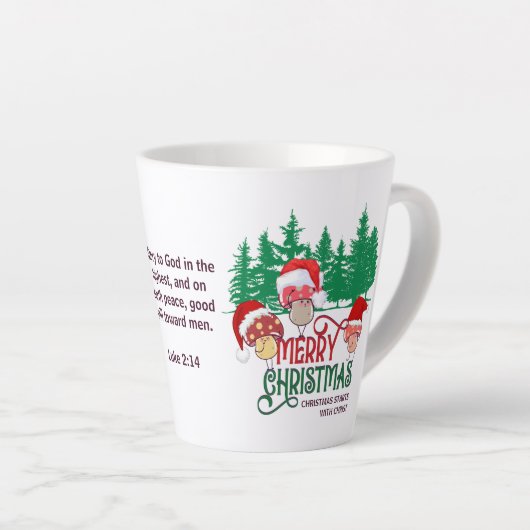 Tasse Latte Christian MERRY CHRISTMAS MUSHROOMS en forêt (Angle droit)