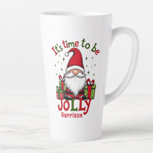 Tasse Latte Christmas Cute Jolly Père Noël Nom personnalisé