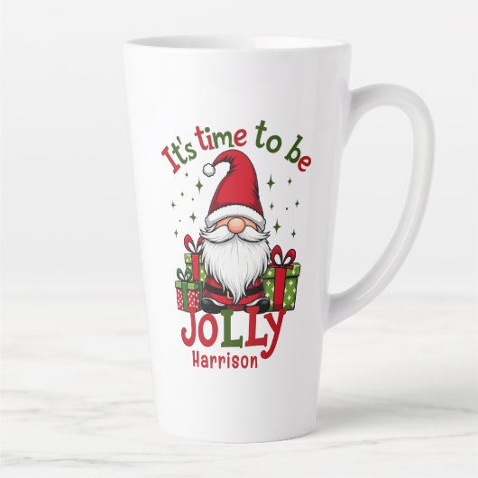Tasse Latte Christmas Cute Jolly Père Noël Nom personnalisé (Droite)