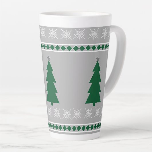 Tasse Latte Christmas Tree and Snowflakes Pattern, (Angle droit)