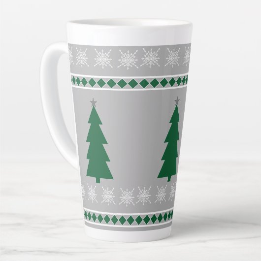 Tasse Latte Christmas Tree and Snowflakes Pattern, (Angle gauche)
