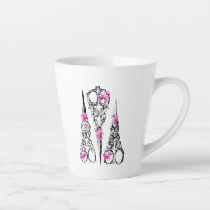 Tasse Latte Ciseaux floraux vintage pour couturiers et coiffeu