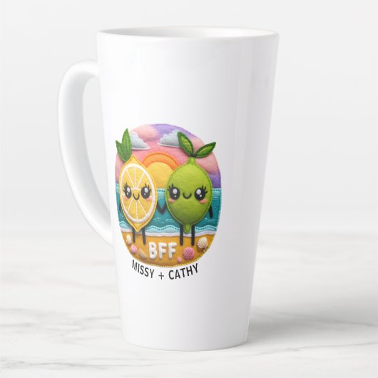 Tasse Latte Citation BFF mignonne Caractères citron et chaux C (Angle gauche)