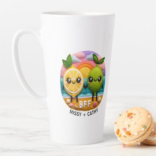 Tasse Latte Citation BFF mignonne Caractères citron et chaux C (En situation)