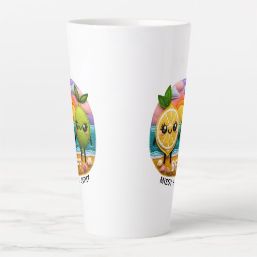 Tasse Latte Citation BFF mignonne Caractères citron et chaux C (Devant)