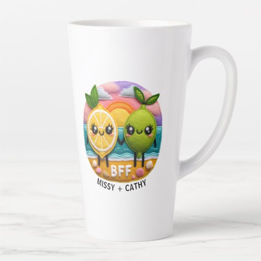 Tasse Latte Citation BFF mignonne Caractères citron et chaux C (Droite)