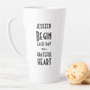 Tasse Latte Citation Coeur Grateful Monogramme Nom Tall Latte