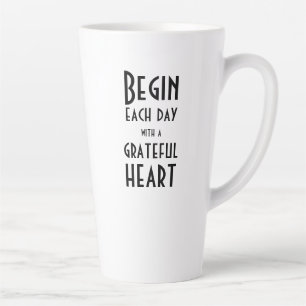 Tasse Latte Citation Coeur Grateful Noir Blanc Grand