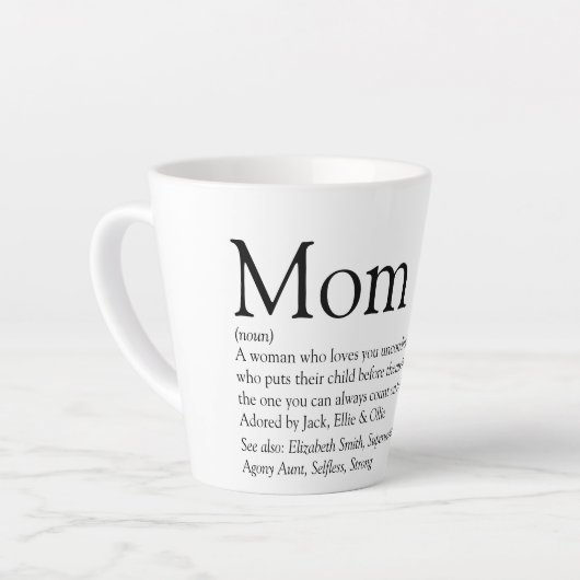 Tasse Latte Citation de définition maman noir et blanc (Angle gauche)