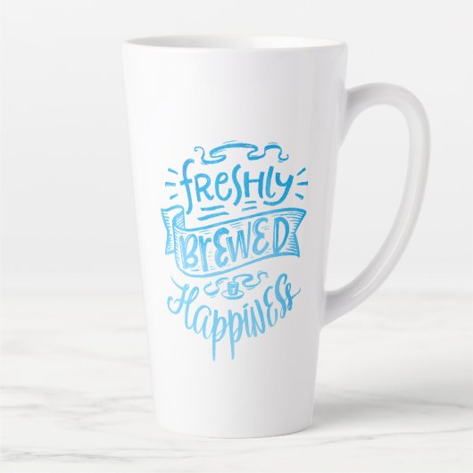 Tasse Latte Citation positive de café Calligraphie Bleue Haut  (Droite)