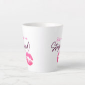 Tasse Latte Citation rose avec un baiser - Embrasse-moi, idiot (Devant)