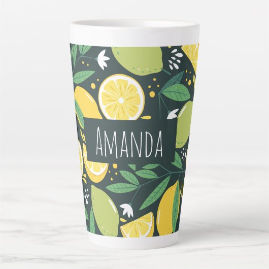 Tasse Latte Citron et Limon Motif de fruits en vert et jaune (Devant)