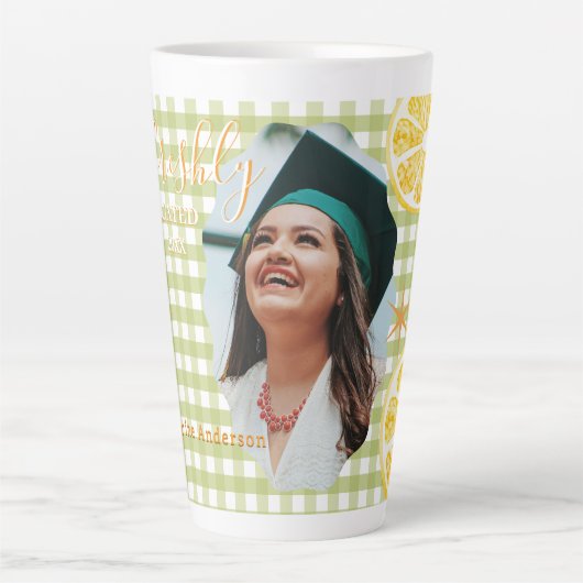 Tasse Latte Citron Gingham fraîchement diplômé (Devant)