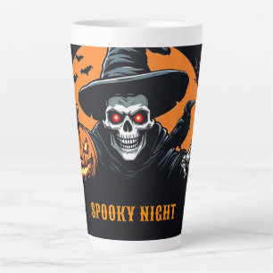 Tasse Latte Citrouille lumineuse Jack O Lantern avec squelette