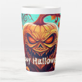 Tasse Latte Citrouille orange effrayant avec visage, Halloween (Devant)